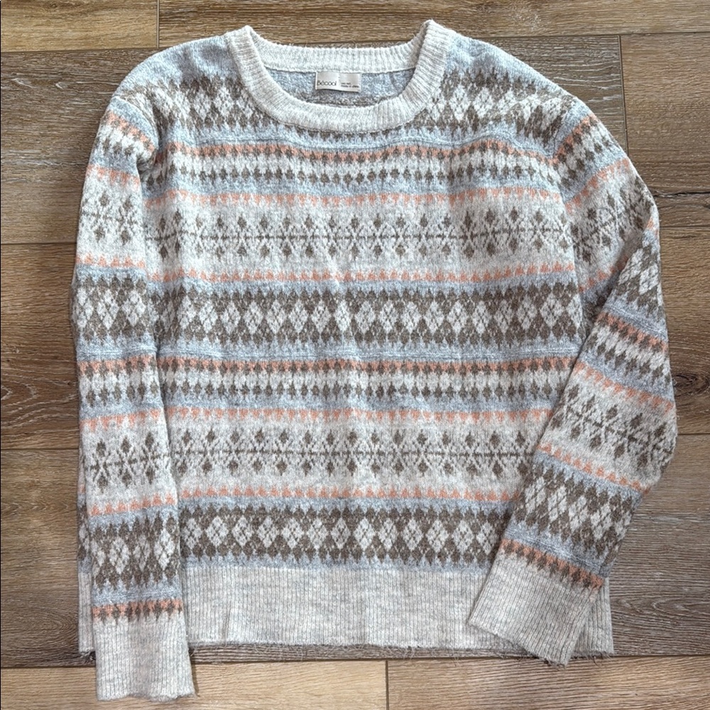 Patterned Gray and Brown Oversized Sweater
